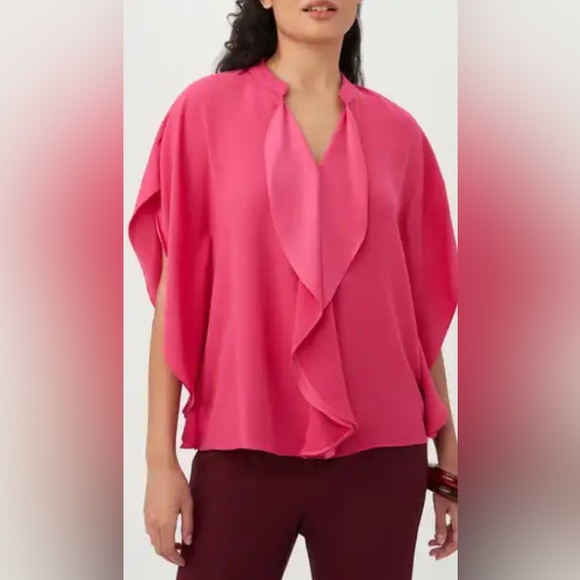 Trina Turk Tops - Trina Turk Womens Sz M Hot Pink Ponte Ruffle Spilt Sleeve